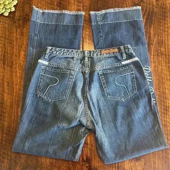 💙Pelle Pelle | Y2K Bootcut Jeans with Embroidery and Released Raw Hems - Picture 5 of 10